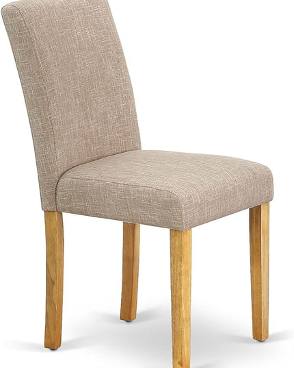 East West Furniture 1NDAB5-OAK-04 5 Piece Set includes a Rectangle Dining Room Table with Dropleaf and 4 Light Tan Linen Fabric Upholstered Parson Chairs, 30x48 Inch - LeafyLoom
