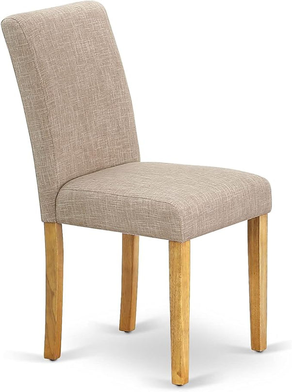 East West Furniture 1NDAB5-OAK-04 5 Piece Set includes a Rectangle Dining Room Table with Dropleaf and 4 Light Tan Linen Fabric Upholstered Parson Chairs, 30x48 Inch - LeafyLoom
