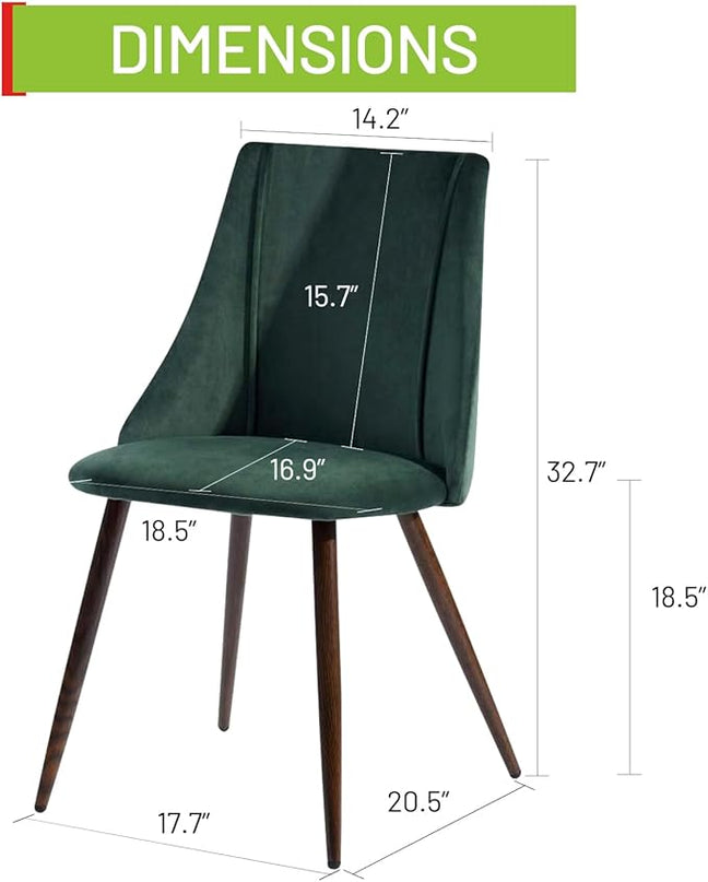 FurnitureR Dining Chairs Set of 2, Mid Century Side Chairs Large & Super Soft Velvet Seat Back Metal Legs for Kitchen, Dining Room, Bedroom, Living Room, Green - LeafyLoom