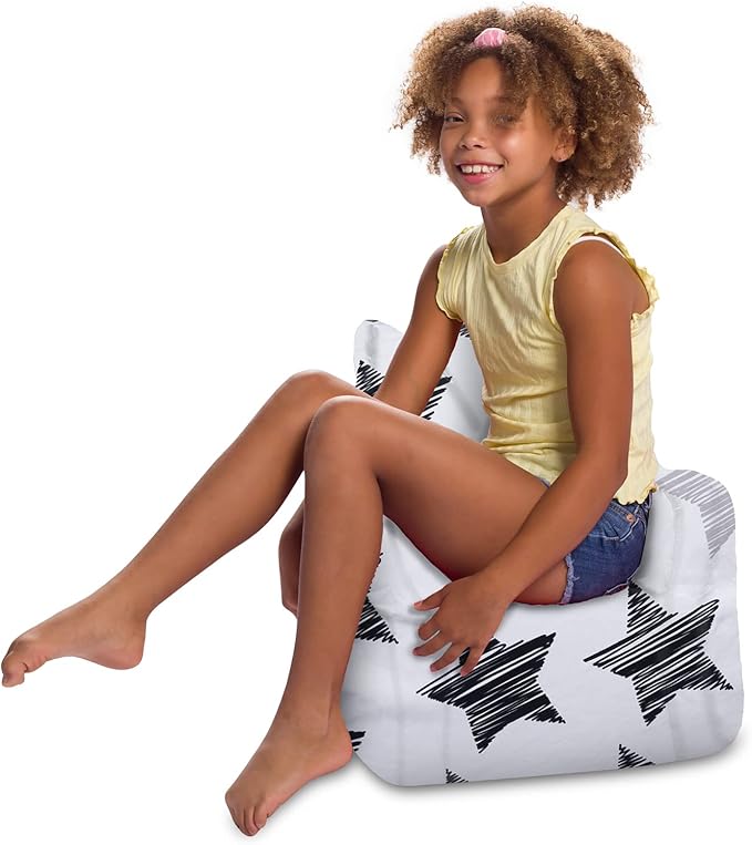 Posh Creations Structured Comfy Bean Bag Chair for Gaming, Reading, and Watching TV, Pasadena Chair, Canvas - Sketchy Stars - LeafyLoom