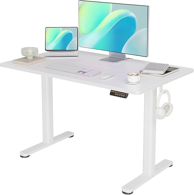 Electric Standing Desk, Adjustable Height Stand up Desk, 48x24 Inches Sit Stand Home Office Desk with Splice Board,White Top - LeafyLoom