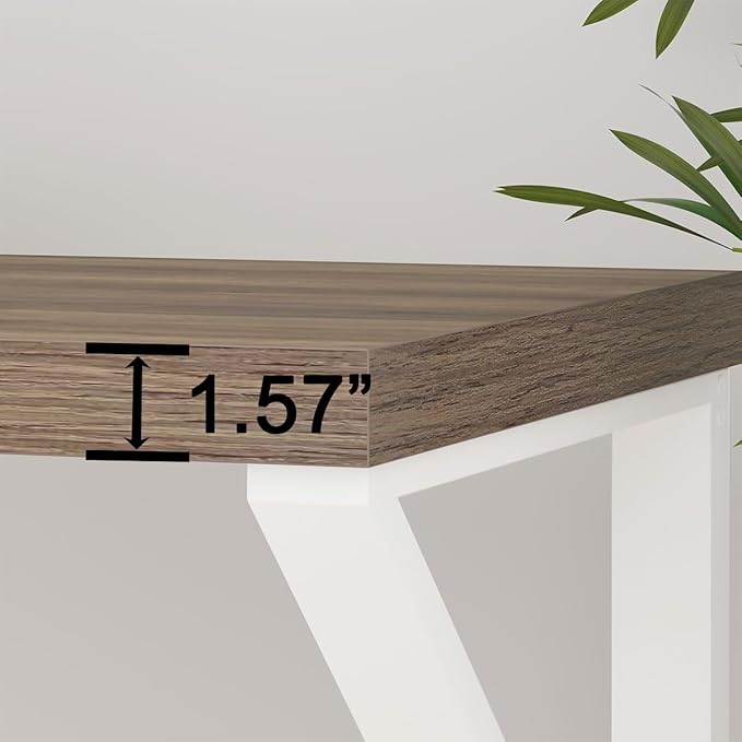 HSH Farmhouse Desk, Modern Home Office Desk, Student Desk for Bedroom Computer Table, Rustic Wood and Metal PC Laptop Computer Desk, Simple Writing Study Gaming Desk Executive Workstation, 55 Inch - LeafyLoom