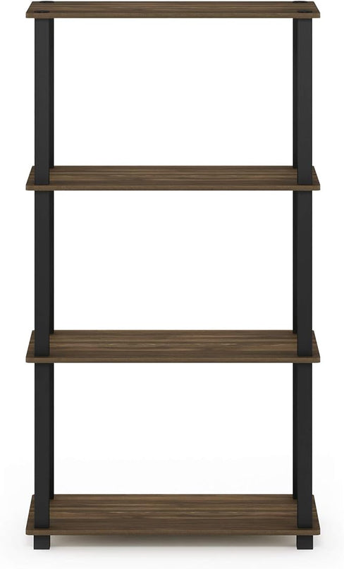 Furinno Turn-N-Tube 4-Tier Multipurpose Shelf Display Rack, Square Tube, Columbia Walnut/Black - LeafyLoom