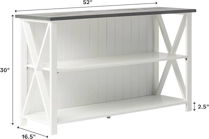 Walker Edison Solid Wood Farmhouse Storage Console, 52 Inch, White/Grey Wash - LeafyLoom