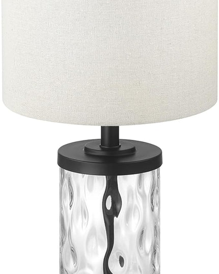 Globe Electric 61000044 20" Fillable Watered Glass Table Lamp, Oil-Rubbed Bronze Base, Beige Linen Shade, Black Cord, On/Off Rotary Switch - LeafyLoom