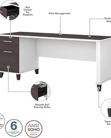 Bush Furniture Somerset 72W 3 Position Sit to Stand L Shaped Desk with Hutch in White and Storm Gray - LeafyLoom