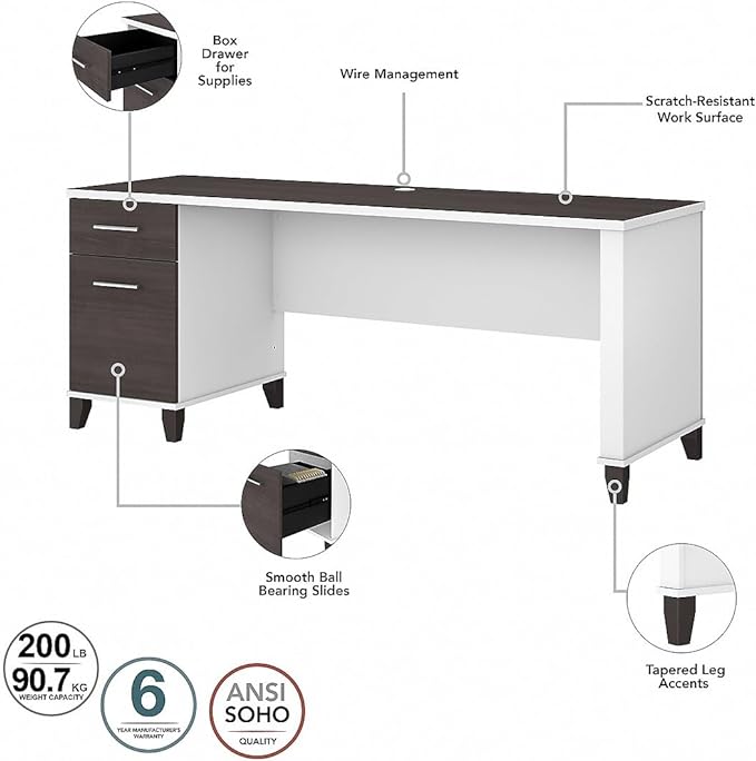 Bush Furniture Somerset 72W 3 Position Sit to Stand L Shaped Desk with Hutch in White and Storm Gray - LeafyLoom