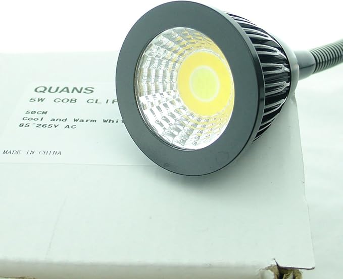 5W 3 Colors LED COB Clip on Light Black 19.68 INCH 50 CM Tube Desk Flexible Table Bed Lamp Work Home Design lighting 110V 220V 85-265VAC with US Plug switch on off 500LM (Black) - LeafyLoom