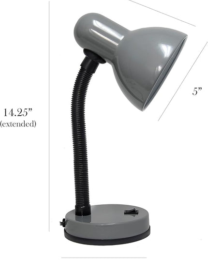Simple Designs LD1003-GRY-LB 14.25" Basic Metal Desk Lamp with Flexible Hose Neck for Office, Living Room, Bedroom, College Dorm, Bookshelf, Silver, with Feit LED Bulb Included - LeafyLoom