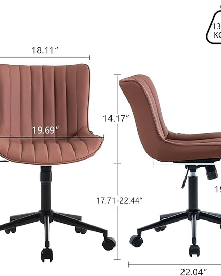 YOUNIKE Armless Office Chair with Wheels Leather Swivel Desk Chair Upholstered Adjustable Computer Task Chair Modern Rolling Vanity Chair Rocking Gaming Chair Dusty Rose Pink - LeafyLoom