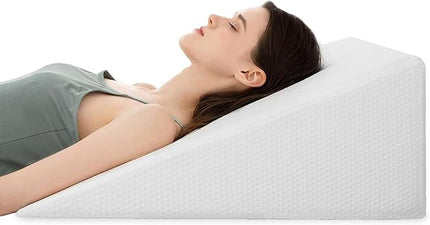 Bed Wedge Pillows Leg Elevation Reading Pillow & Back Support Wedge Pillow - for Back and Legs Support, Back Pain, Leg Pain, Pregnancy, Neck and Shoulder Joint Pain, Sleeping (White, 10" x 24" x 24") - LeafyLoom