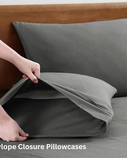 LANE LINEN 100% Organic Cotton California King Sheets Set, 4-Piece Pure Organic Cotton Long Staple Percale Weave Soft Best Bedding Sheets for Bed, Breathable, Fits Mattress Upto 15" Deep - Charcoal - LeafyLoom