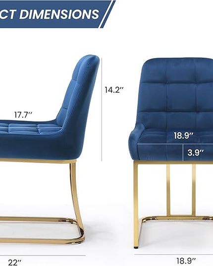STARY Upholstered Velvet Armless Dining Room Chairs with Gold Metal Legs for Kitchen Restaurant, Blue- Set of 4 - LeafyLoom