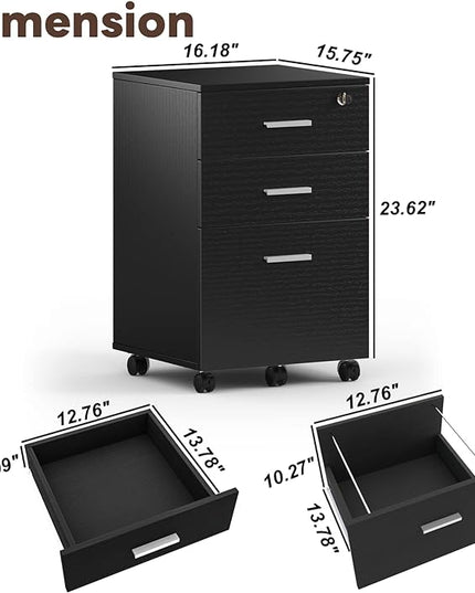 Maxtown 3 Drawer File Cabinet, Wood Filing Cabinet for Home Office, File Cabinet Office Drawer with Lock, Rolling Filing Cabinet for A4/Letter Size, Oak Grain - LeafyLoom