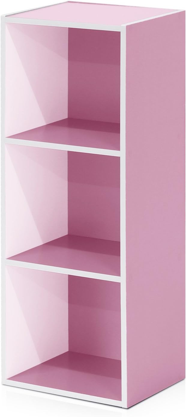 Furinno 3-Tier Open Shelf Bookcase, White/Pink 11003WH/PI - LeafyLoom