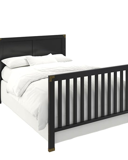 Baby Relax Miles 5-in-1 Convertible Crib, Solid Pine Wood, Black - LeafyLoom
