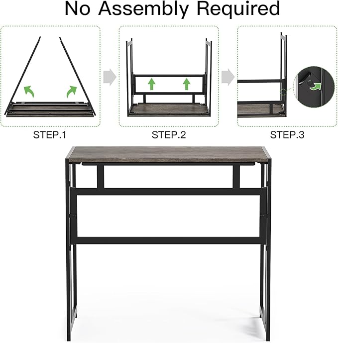 Folding Desk 32'' Computer Desk No Assembly Required Foldable Table Space Saving Writing Workstation for Home Office, Dark Grey - LeafyLoom