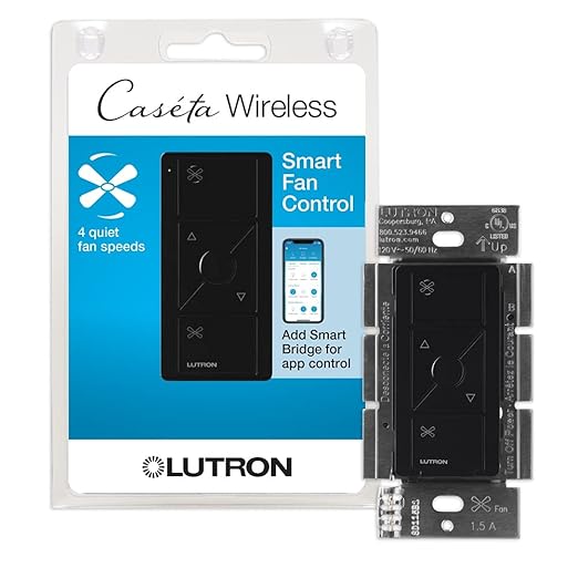 Lutron Caseta Smart Fan Speed Control Switch (Lutron Smart Hub Required), Single-Pole, PD-FSQN-BL,Black Lutron