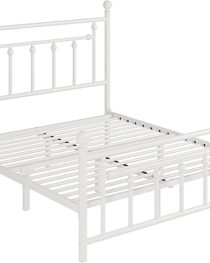 SHA CERLIN 14'' Full Size Metal Platform Bed Frame/Victorian Headboard and Footboard/Steel Slats Mattress Foundation for Storage/No Box Spring Needed/Noise Free/Off-White - LeafyLoom