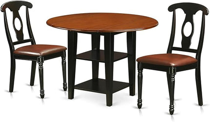 East West Furniture SUKE3-BCH-LC Sudbury 3 Piece Room Furniture Set Contains a Round Dining Table with Dropleaf & Shelves and 2 Faux Leather Upholstered Chairs, 42x42 Inch - LeafyLoom