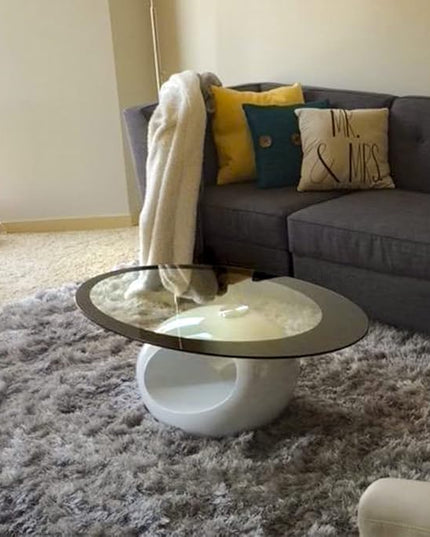 Fab Glass and Mirror CTW-FAB3000 High Gloss Coffee Oval Tempered Glass Top End Side Table, White - LeafyLoom