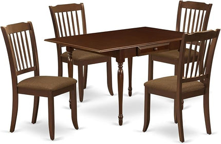 East West Furniture MZDA5-MAH-C Monza 5 Piece Kitchen Set for 4 Includes a Rectangle Table with Dropleaf and 4 Linen Fabric Dining Room Chairs, 36x54 Inch - LeafyLoom