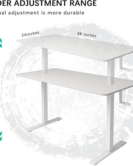Whole Piece DeskTop Manual Standing Desk Adjustable Height- Crank Stand Up Desk, Sit Stand Desk with Frame Computer Desk 48 x 24 Inch - LeafyLoom