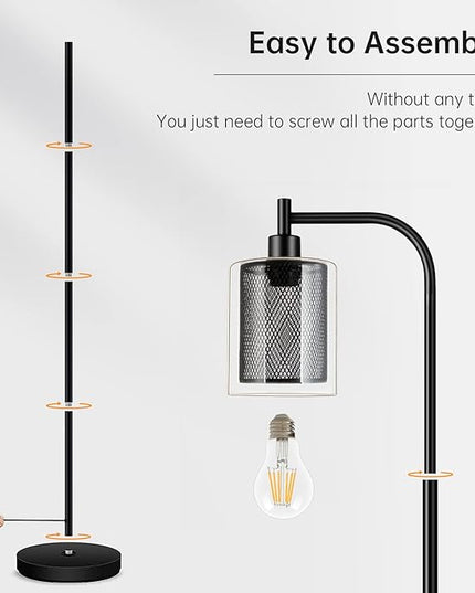 BoostArea Industrial Floor Lamp, Standing Lamp with 2 in 1 Iron Mesh Glass Lampshade, 6W LED Bulb Included, Foot Switch, Bright Modern Floor Lamp for Living Room and Bedroom, Office, Simple Style - LeafyLoom