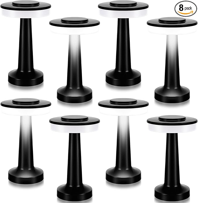 Set of 8 LED Portable Cordless Table Lamp with Touch Sensor 3 Color Stepless Dimming Rechargeable Battery up to 15 Hours Cordless Lamp Table Light Wireless Lamp for Kids Nursery (Black) - LeafyLoom
