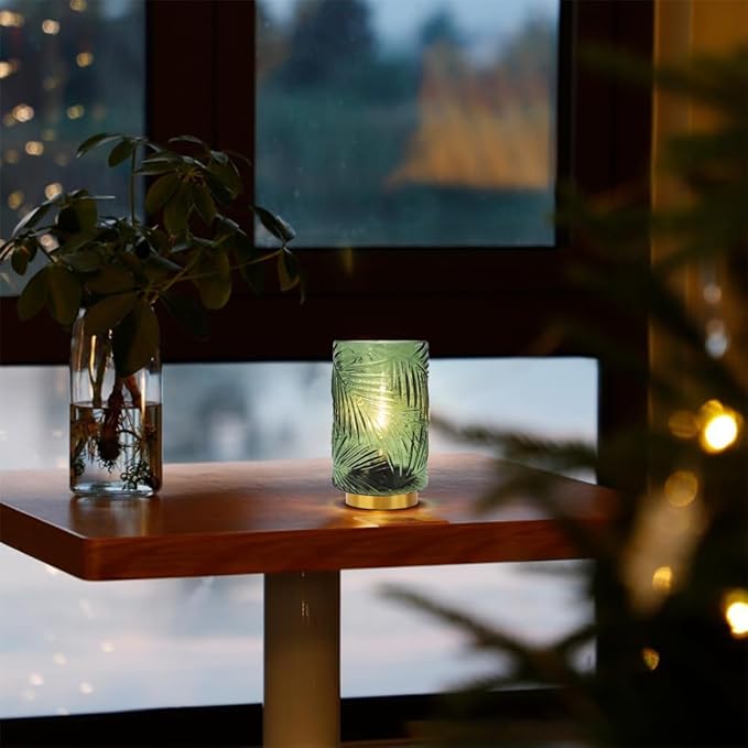 Battery Operated Lamp with Timer, Glass Cordless Lamps Beside Table Light,Small Lamp with for Home Decorative Living Corner Bedroom - LeafyLoom