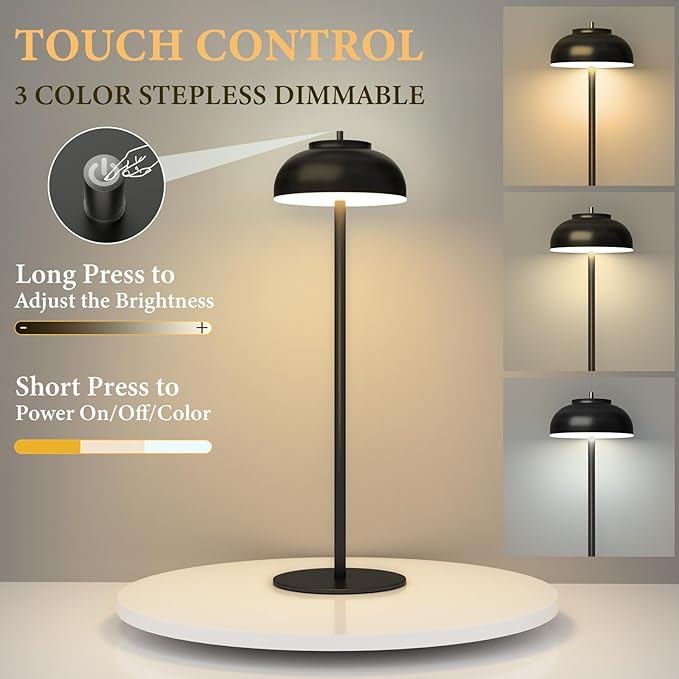 1 Pack Cordless Table Lamp Rechargeable,Small Battery Operated Lamp,Portable Wireless Led Table Lamp for Outdoor Patio Home Restaurant Dinner Bar Living Room Bedroom Bedside,Black - LeafyLoom