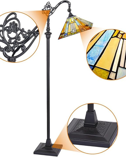 Capulina Tiffany Floor Lamp H62 Tall Antique Mission Style Stained Glass Soft Light Arched Gooseneck Adjustable Angle Reading Lamp for Living Room Bedroom - LeafyLoom
