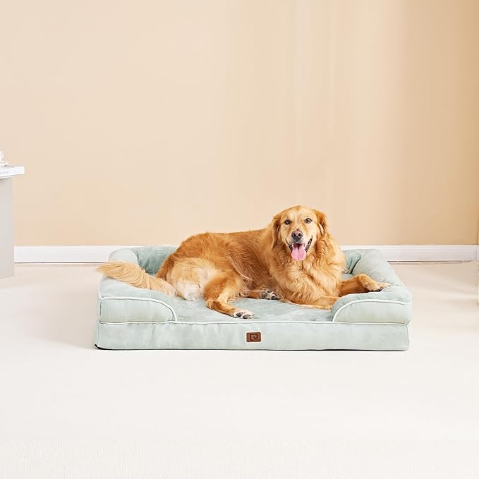 EHEYCIGA Orthopedic Dog Beds for Extra Large Dogs, Waterproof Memory Foam XXL Dog Bed with Sides, Non-Slip Bottom and Egg-Crate Foam Big Dog Couch Bed with Washable Removable Cover, Sage Green EHEYCIGA