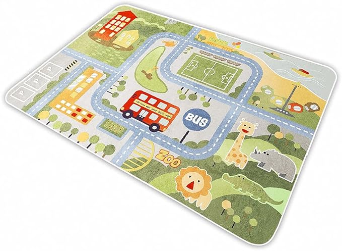 Kid Rug Carpet Playmat for Toy Cars and Train，Play Area Rug with Rubber Backing，Fun Throw Rug，Ideal Gift for Children Baby Bedroom Play Room(120×160cm/47×63in) - LeafyLoom