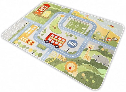 Kid Rug Carpet Playmat for Toy Cars and Train，Play Area Rug with Rubber Backing，Fun Throw Rug，Ideal Gift for Children Baby Bedroom Play Room(100×180cm/39×71in) - LeafyLoom