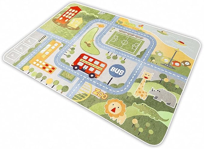 Kid Rug Carpet Playmat for Toy Cars and Train，Play Area Rug with Rubber Backing，Fun Throw Rug，Ideal Gift for Children Baby Bedroom Play Room(100×180cm/39×71in) - LeafyLoom
