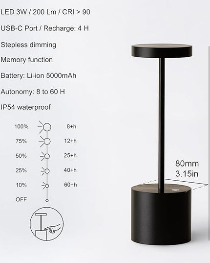 2 Pack Cordless Table Lamp Rechargeable Outdoor Waterproof Portable Battery Operated LED Table Light - for Home Restaurant Desk Bar Patio Kitchen Dinning Party (Black) - LeafyLoom