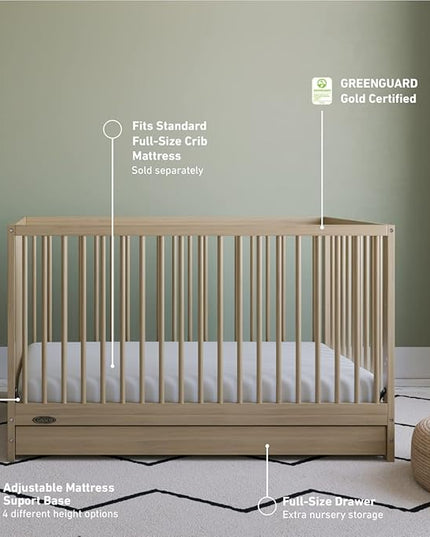 Graco Teddi 5-in-1 Convertible Crib with Drawer (Driftwood) – GREENGUARD Gold Certified, Crib with Drawer Combo, Full-Size Nursery Storage Drawer, Converts to Toddler Bed, Daybed and Full-Size Bed - LeafyLoom
