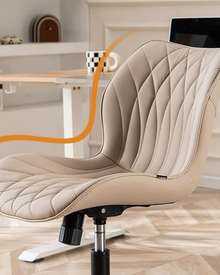 YOUNUOKE Office Desk Chair, Comfy Home Office Chairs, Small Comfortable Desk Chairs with Wheels, Armless PU Leather Chairs for Computer Conference, Khaki - LeafyLoom