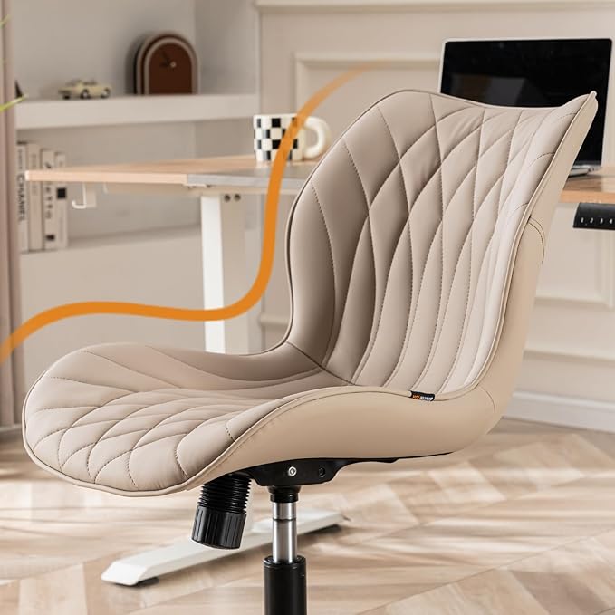 YOUNUOKE Office Desk Chair, Comfy Home Office Chairs, Small Comfortable Desk Chairs with Wheels, Armless PU Leather Chairs for Computer Conference, Khaki - LeafyLoom