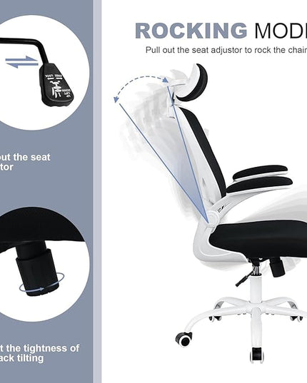 Office Chair Ergonomic Desk Chair Comfort Adjustable Height with Wheels，Lumbar Support Mesh Swivel Computer Home Office Study Task Chair Black (White, 8 Pack) - LeafyLoom
