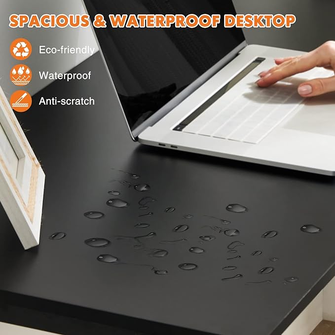 Sweetcrispy Computer 31 Inch Writing Office Small Space Desk Study Modern Simple Style Work Table with Storage Bag Headphone Hook Metal Frame for Home, Bedroom, 31-Inch, Black - LeafyLoom