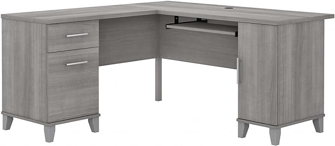 Bush Furniture Somerset 60W L Shaped Desk with Storage in Platinum Gray - LeafyLoom