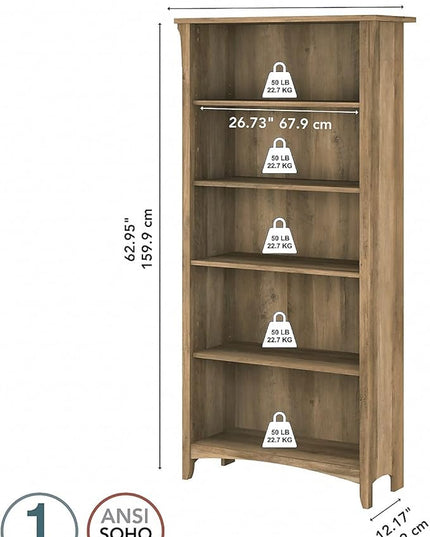 Bush Furniture Salinas Tall 5 Shelf Bookcase in Reclaimed Pine - LeafyLoom