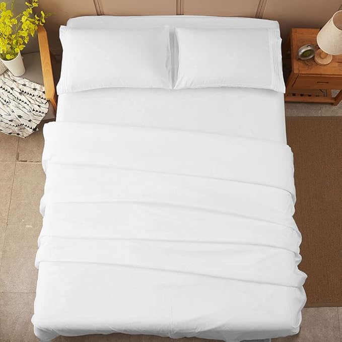 SONORO KATE Bed Sheet Set Super Soft Microfiber 1800 Thread Count Luxury Egyptian Sheets 18-Inch Deep Pocket Wrinkle-3 Piece(Twin XL White) - LeafyLoom