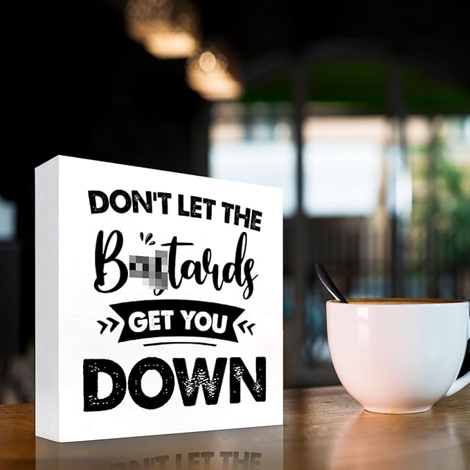 Don't Let the Get You Down Wood Block Sign Desk Decor,Motivational Wooden Box Plaque Sign Desk Decor for Home Office Shelf Table Decor Decorations - LeafyLoom