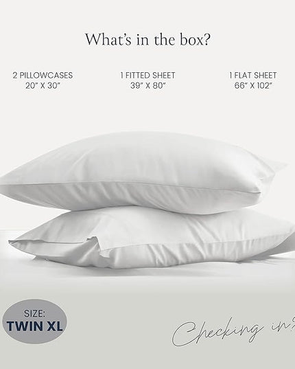 BELADOR Silky Soft Twin XL White Sheet Set -Luxury 4 Piece Bed Sheets For TwinXL Size Bed Secure-Fit Deep Pocket Sheets With Elastic, Breathable Hotel Sheets & Pillowcase, Wrinkle Free Oeko-Tex Sheets - LeafyLoom