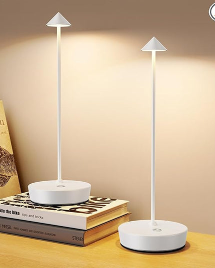 2Pack Cordless Table Lamp Rechargeable, Portable Outdoor LED Table Lamp Waterproof 6000mAh Battery Desk Lamp, 3 Color Stepless Dimming Table Light for Restaurant/Bedroom/Bar/Outdoor Party - LeafyLoom