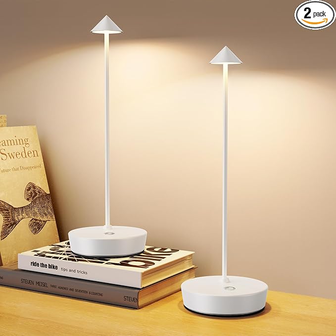 2Pack Cordless Table Lamp Rechargeable, Portable Outdoor LED Table Lamp Waterproof 6000mAh Battery Desk Lamp, 3 Color Stepless Dimming Table Light for Restaurant/Bedroom/Bar/Outdoor Party - LeafyLoom