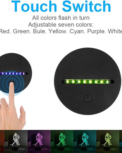 Hockey Player 3D Night Light Lamps for Kids 7 LED Color Changing Touch Table Desk Lamps Lighting Cool Toys Gifts Birthday Xmas Decoration for Sports Hockey Fan - LeafyLoom